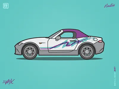 reMX - Nineties 1990s 90s car drawing grey illustration mx5 purple teal vector