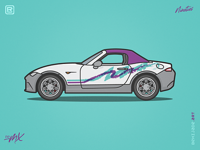 reMX - Nineties 1990s 90s car drawing grey illustration mx5 purple teal vector