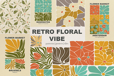 Retro Floral Patterns & Posters Set app branding design graphic design illustration logo typography ui ux vector