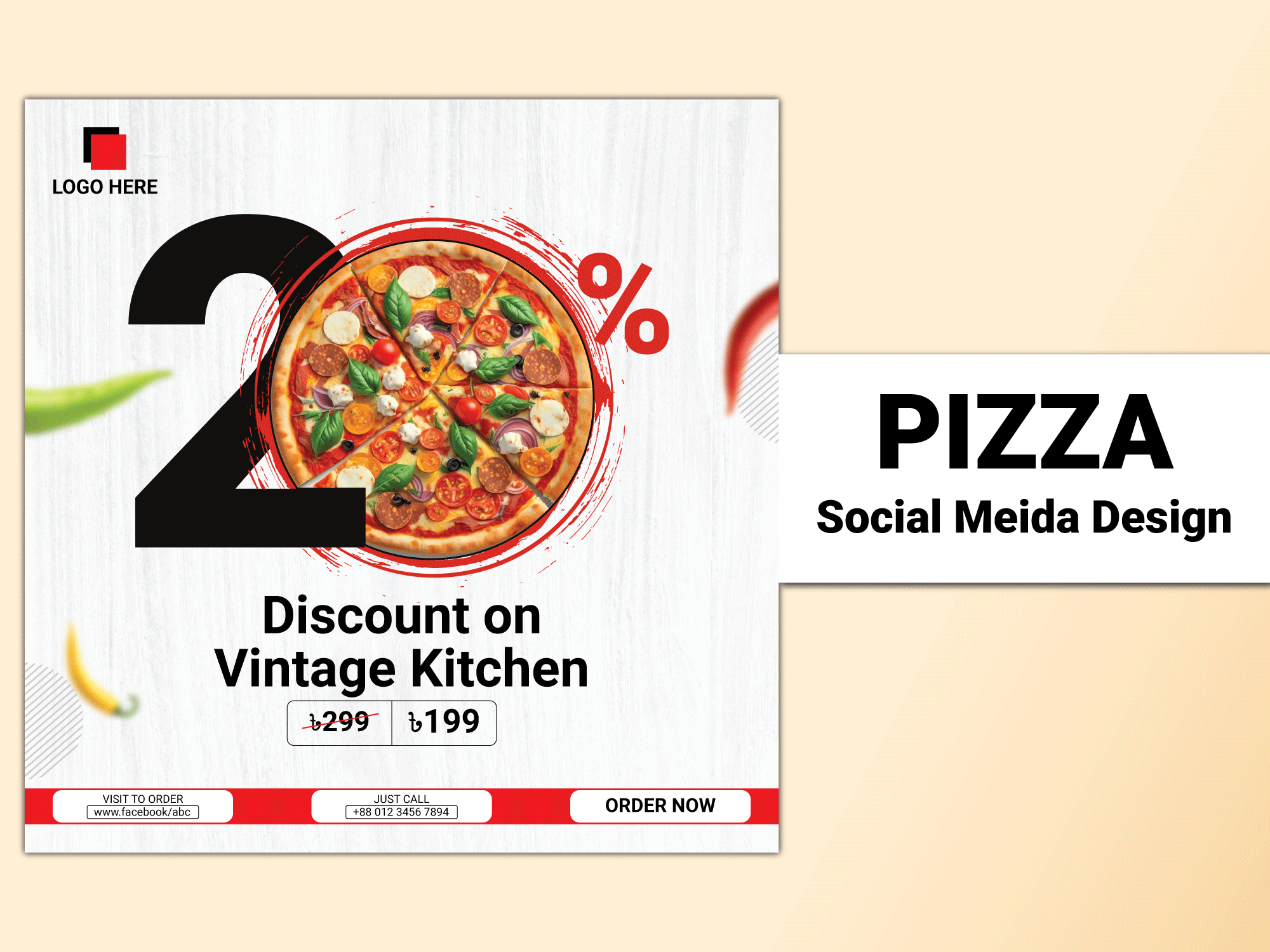 Pizza Social Media Post Design fast food pizza design pizza social media design post design vintage kit vintage kitchen