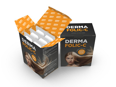 DermaFolic-C Supplement Packaging Design graphic designer mockup