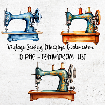 Vintage Sewing Machine Watercolor Clipart 3d animation branding clipart design graphic design illustration logo motion graphics png retro sewing machine transparent background vintage watercolor