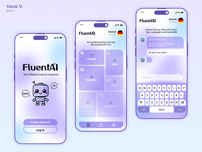 FluentAI: Robot-Assisted Language Learning App ai app daily ui dailyui design language app language learning learning app mobile app robot study app study platform ui ui design