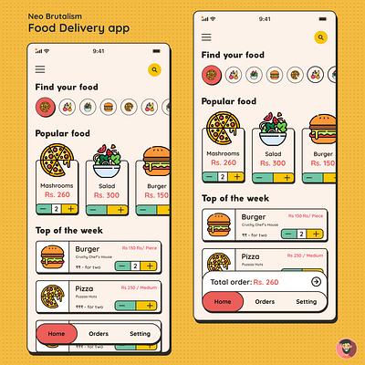 Food Delivery app - New Brutalism branding figma graphic design neobrutalism ui uidesign uxdesign