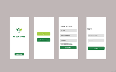 UI Design for Welcome,Create Account,Login