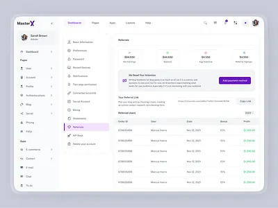 Account settings referrals page account settings admin clean component dashboard dashboard settings design system details edit edit profile interface minimal product design re settings ui ui design ux visual design web app