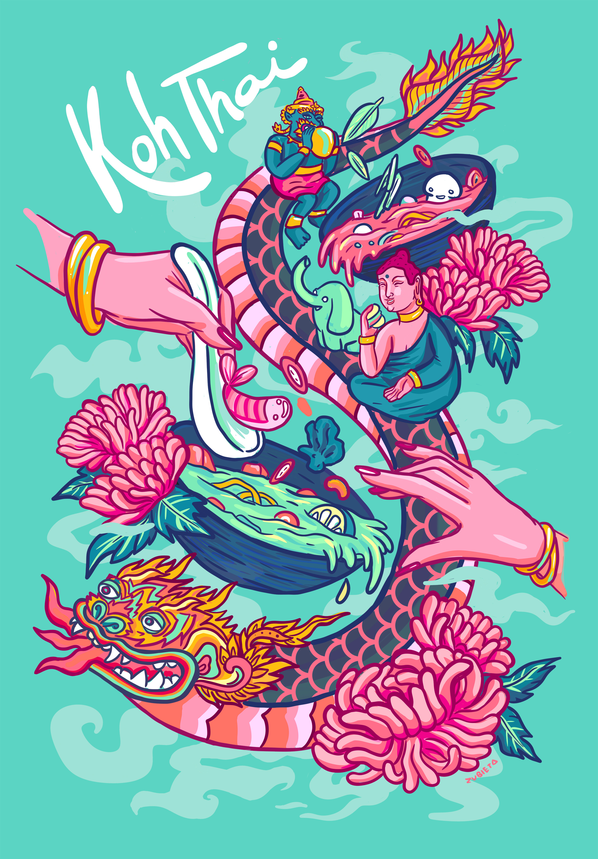 Art x Deliveroo Bristol x Koh Thai Restaurant deliveroo food illustration street art street food art surreal art thai food art thai food illustration thai illustration thai restaurant art urban artist