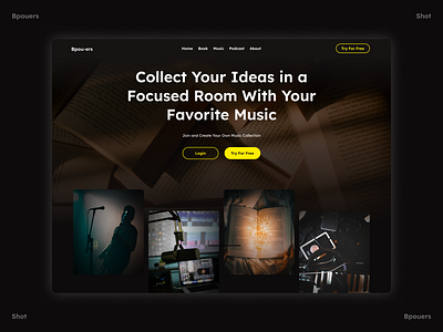 Dark Theme Landing Page Website book dark dark theme e book gray and yellow music podcast ui ux