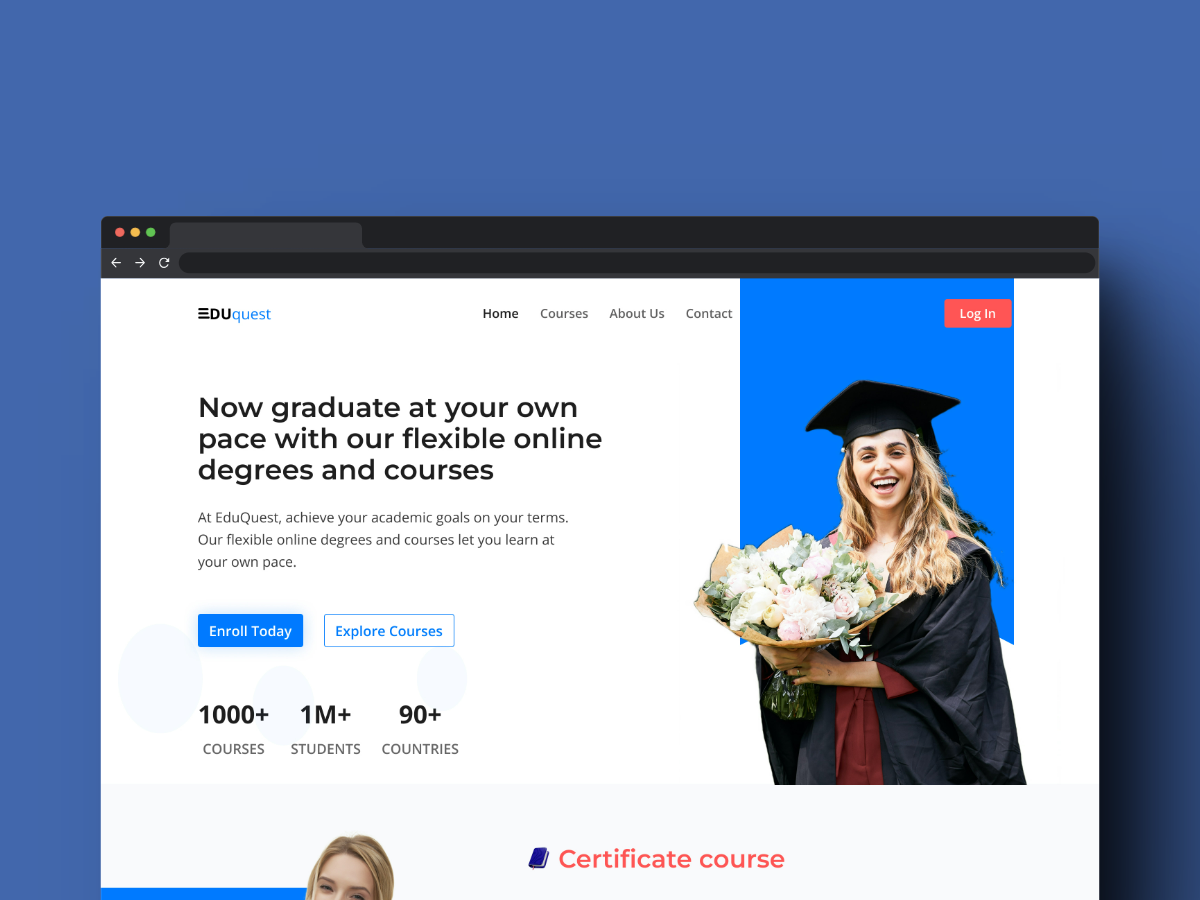 Landing page for online learning platform e learning landingpage learningplatform learningwebpage learningwebsite onlinecoursewebsite ui webpage website