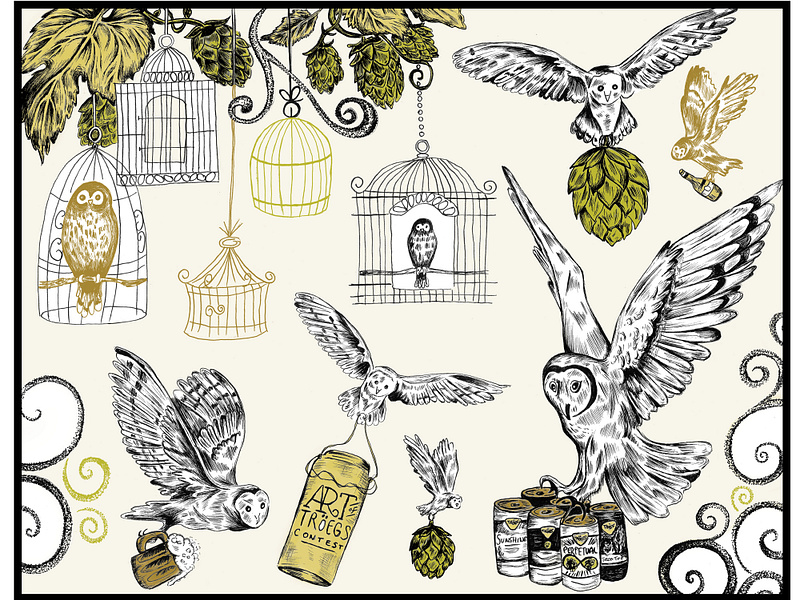 The Art Of Tröegs Pen & Ink Illustration beer birds craft beer dotwork editorial illustration engraving hand drawn hops illustration ink ink drawing line art line work owls pen and ink pen art pen drawing scratchboard stippling wood cut