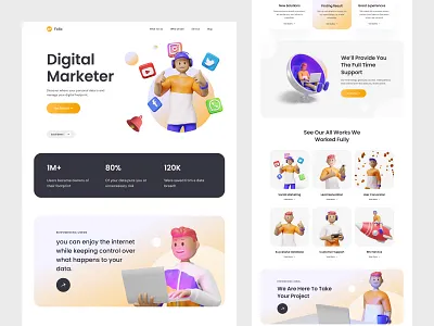 Digital Marketer Portfolio Landing application branding business design digital merketer graphic design illustration illustrations landing page design minimal portfolio product design trndy ui ux visual design web web app web design website