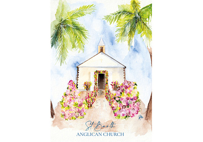 Illustration of Saint-Barth : Anglican Church // Illustration aquarelle art drawing illustration