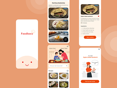 Foodbeez Mobile App app creative design food fun kids learning light theme mobile teaching ui ux warm colors