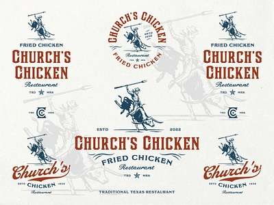 Church's Chicken Restaurant bbq brand identity branding cowboy graphic design hand drawn identity illustration logo logo collection logo design logo lockup logo set restaurant rustic rustic logo texas vintage vintage logo western