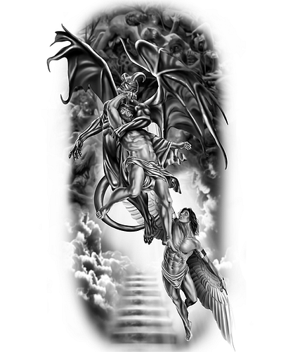 custom realism tattoo angel art artist artwork custom devil drawing graphic design heaven hell illustration illustrator photoshop realism tattoo