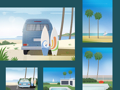 Summer Life / Set of Illustrations boat car design graphic design illustration retro summer surfing swimming pool travel vector wave