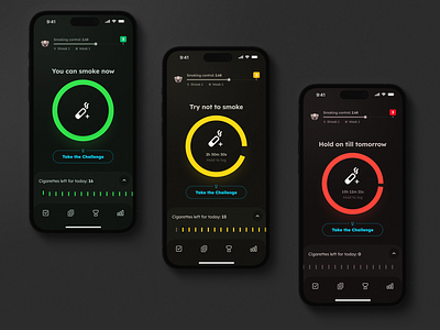 Cigarette Tracking Screen dark ui ios design minimal quit smoke smoke app