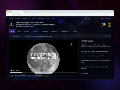 ISRO Landing-Page Redesign | Concept Only accessibility guidelines chandrayaan dark theme website design india isro landing page space space programme ui ui design web design website