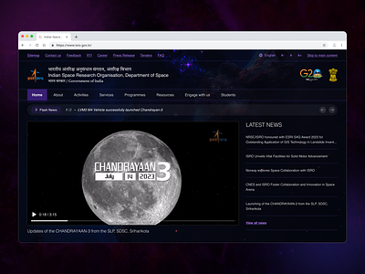 ISRO Landing-Page Redesign | Unofficial accessibility guidelines chandrayaan dark theme website design india isro landing page space space programme ui ui design web design website