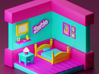 Barbie Bedroom 3d 3dmodelling blender illustration isometricspace vector