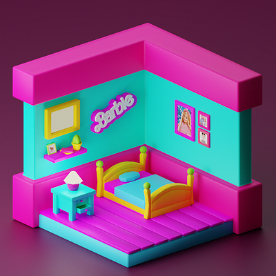 Barbie Bedroom 3d 3dmodelling blender illustration isometricspace vector