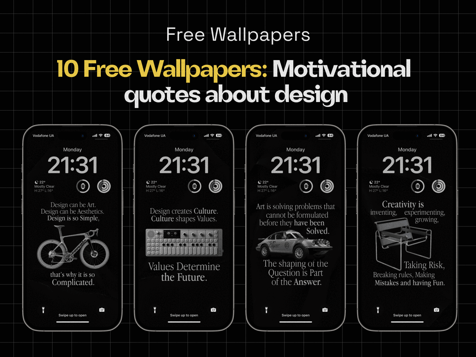 10 Free Wallpapers: Motivational quotes about design ai branding design free free wallpaper graphic illustration ios konturpasha motivation typography wallpaper