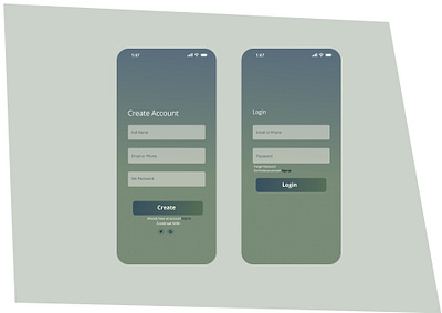 UI design screen for Create Account/ Login