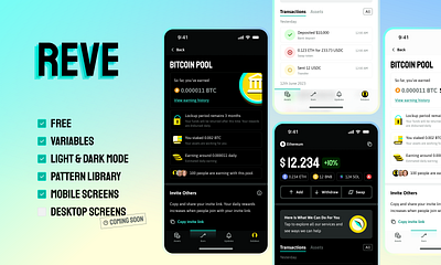 Reve blockchain components crypto darkmode figma graphic design lightmode mobile pattern library ui variables web3