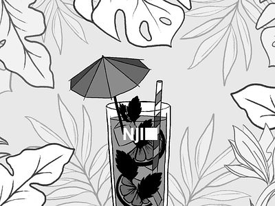 Summer Drink alcohol black and white branding design drink glass graphic graphic design illustration illustrator leaves lemons mint procreate summer summer drink tropical umbrella umbrella drink water colors