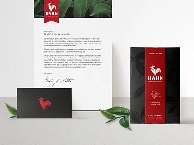 Hahn Tea Brand Identity branding business suit design graphic graphic design illustration illustrator leaf logo logo design packaging design pattern print print design product design rooster tea tea box tea brand tea company