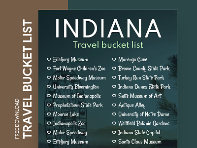 Indiana Travel Bucket List Free Google Docs Template bucket bucketlist checklist docs document goals google list print printing template templates travel trip usa wishlist