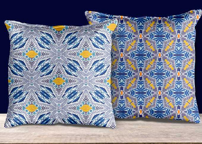 Blue Tropics graphic design pattern pillow product mockup