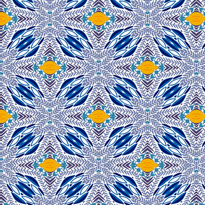 Azure Geometry blue and white floral geometry pattern yellow