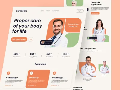 Curepedia - Medical landing page clinic doctor website healthcare hospital landing page medical care medical website medicine telemedicine ui ux web design webpage website