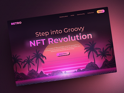 Retro NFT MarketPlace Website design design graphic design groovy illustration market marketplace minimal neon nft retro retrovibe ui ui design vibe website