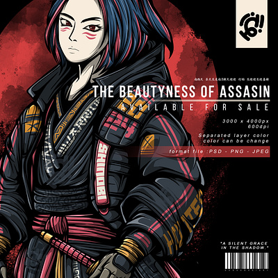 THE BEAUTYNESS OF ASSASIN apparel art character clothing cyberpunk design fashion illustration japanese samurai