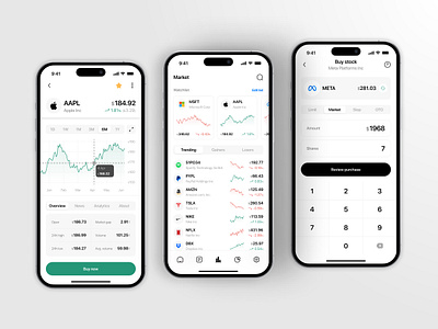 Stock Management Mobile Application for iOS-Part 3 app chart clean crypto design finance financial invest investment ios minimal payment portfolio stock trade trading ui user interface ux wallet