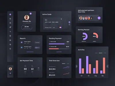 UI Component - Dark Mode application dashboard dashboard ui design financial financial dashboard fintech ui minimal product design statistic transfer ui component uikit uiux user interface design wallet web web application