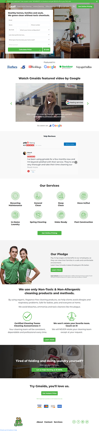 Gmaids is the Leading Green Maid Service in Dallas branding businesses website copy clone website design ecommerce figma to wordpress landing page redesign website responsive website responsive wordpress responsive wordpress website united states web design web development website wordpress wordpress customization wordpress design wordpress landing page wordpress website