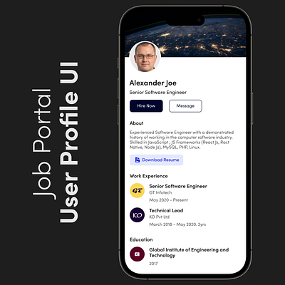 Job Portal User Profile UI app design dailyui mobile ui user profile