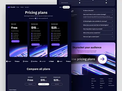 Webflow pricing page web page design 3d analytics costs dark deployment design dev development framer illustrations landing page prices pricing packages pricing page saas saas dark software dark web webflow webpage