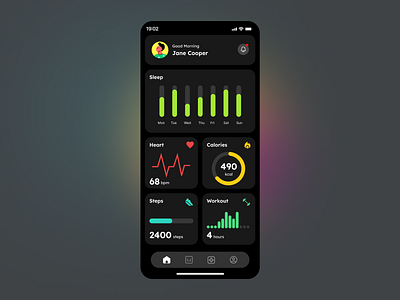 WellnessHub: Your Path to a Healthier Life activities calories charts dashboard design exercisemotivation fitness health health app heart rate lifestyle minimal mobile app progress status steps typography ui ux workout