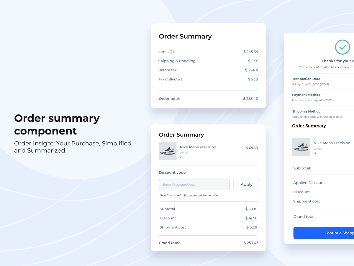 Order Summary component by Rishika S V on Dribbble