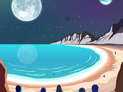 Viewing the moon 3d art beach branding design graphic design icon illustration landscape logo moon mountains sea sky ui vector view web イラスト