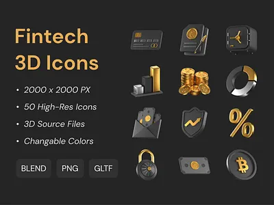 Fintech 3D Icons Pack 3d 3d art animation bit black blender branding coin crypto cycles design finance gold graphic design icon illustration logo money security ui