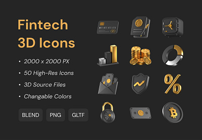 Fintech 3D Icons Pack 3d 3d art animation bit black blender branding coin crypto cycles design finance gold graphic design icon illustration logo money security ui