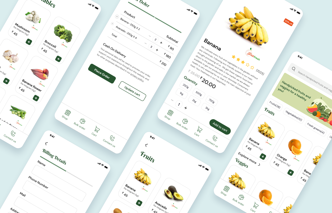 Pickfresh: Your Farm-Fresh Fruits and Veggies Delivered! animation design ecommerce graphic design interaction design motion graphics ui ux