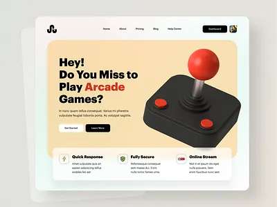 Arcade Gaming Website Header UI/UX Design 3d app branding colorful design dribbble flat gaming graphic design graphics joystick landingpage minimal trendy typography ui ux web webdesign website