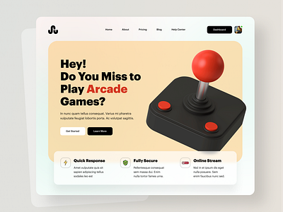 Arcade Gaming Website Header UI/UX Design 3d app branding colorful design dribbble flat gaming graphic design graphics joystick landingpage minimal trendy typography ui ux web webdesign website