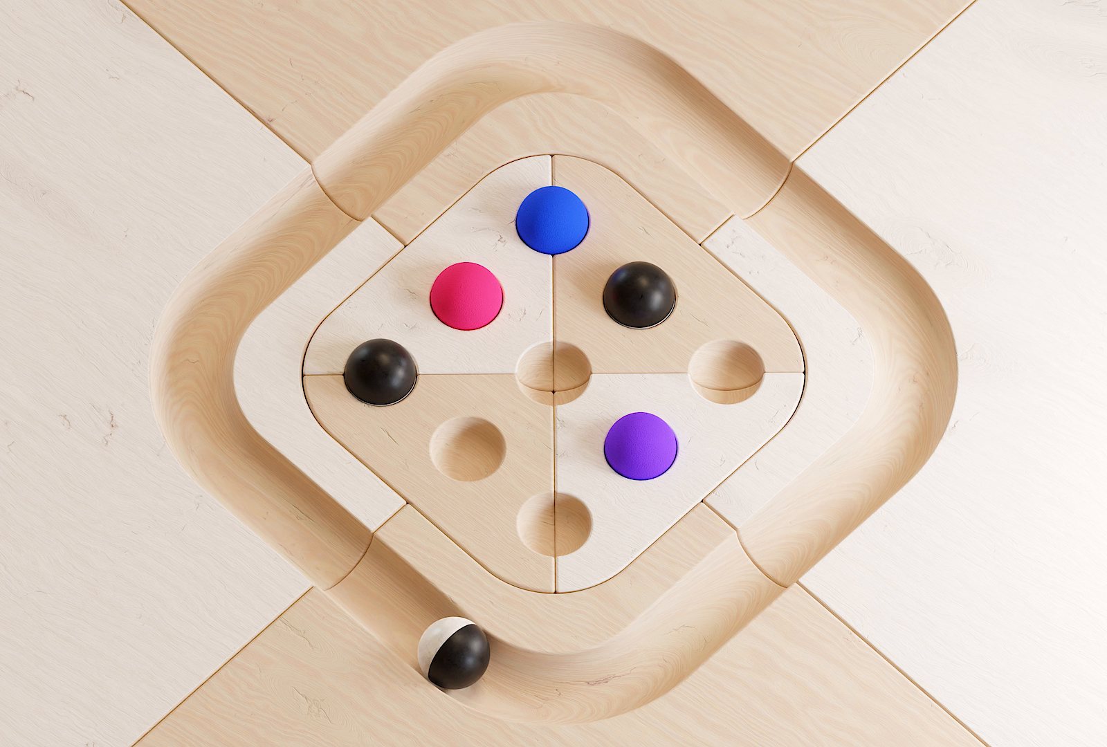 Abstract Marbles Rolling on Wood 3D by Charles Swierczek for Forkflow